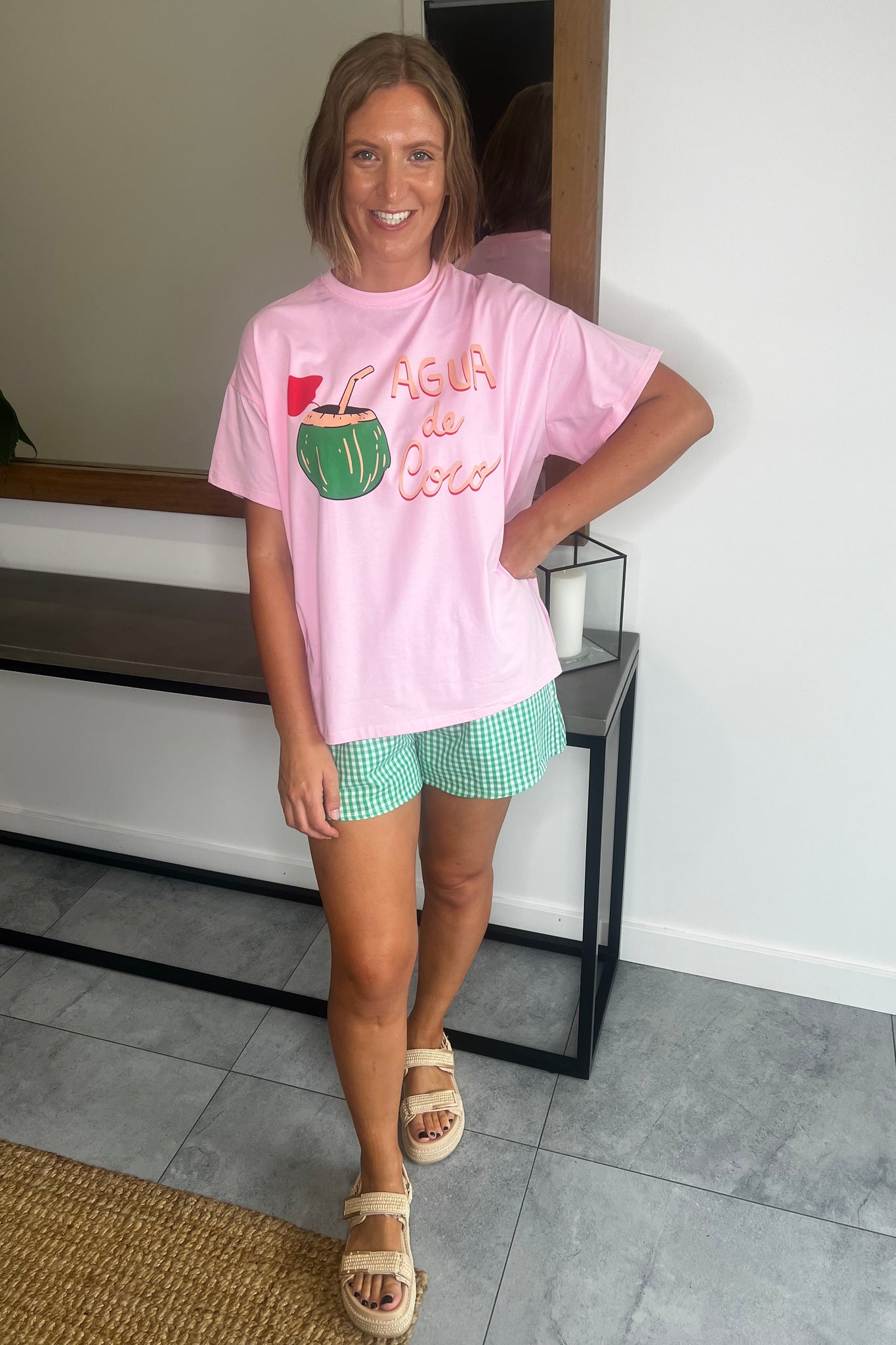 Agua de Coco Tshirt and Short Set - Pink and Green