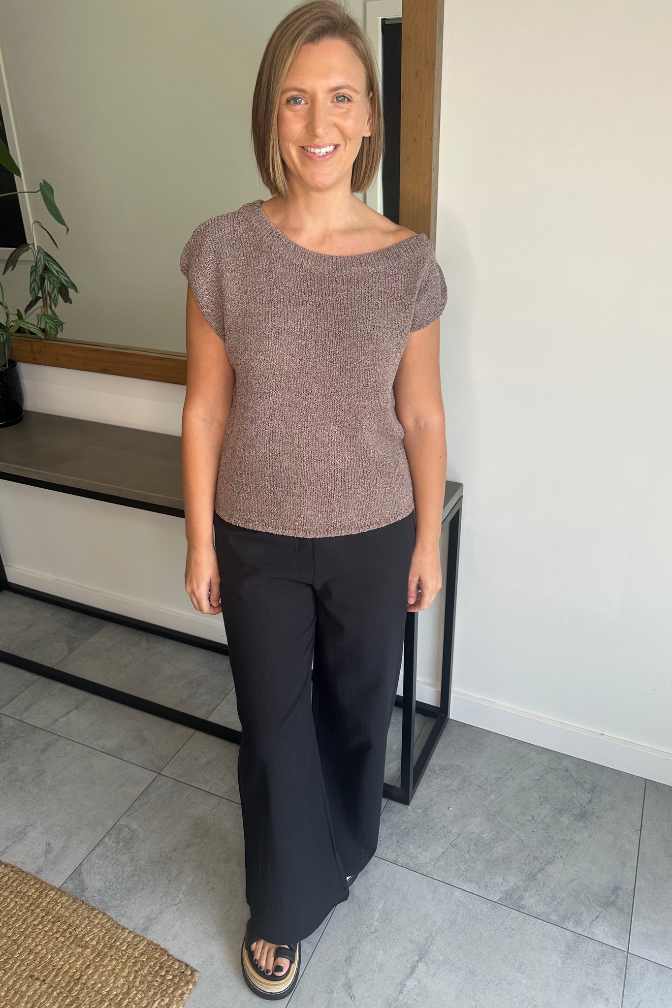 Miranda One Shoulder Knitted Top - Brown