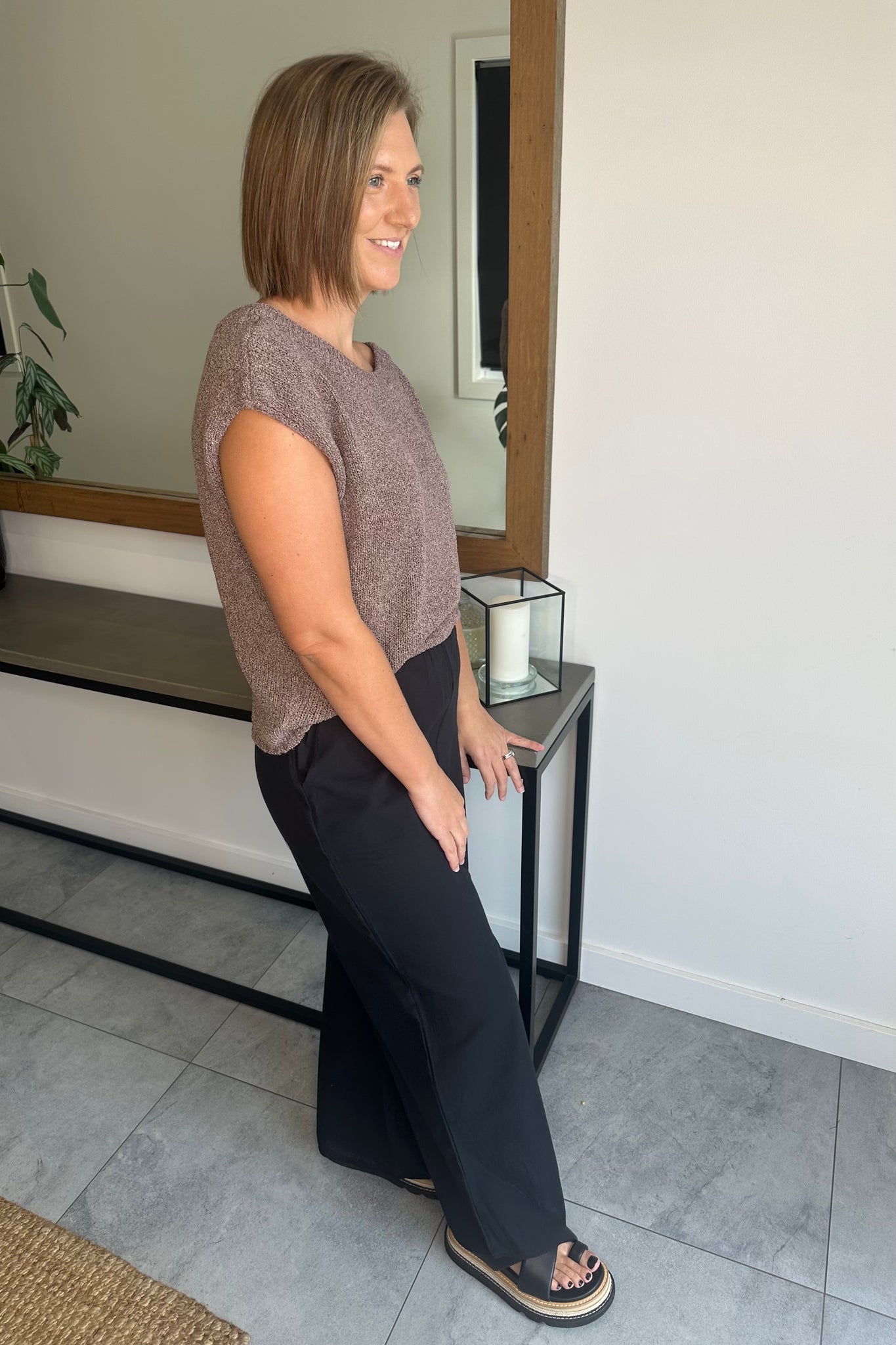 Miranda One Shoulder Knitted Top - Brown