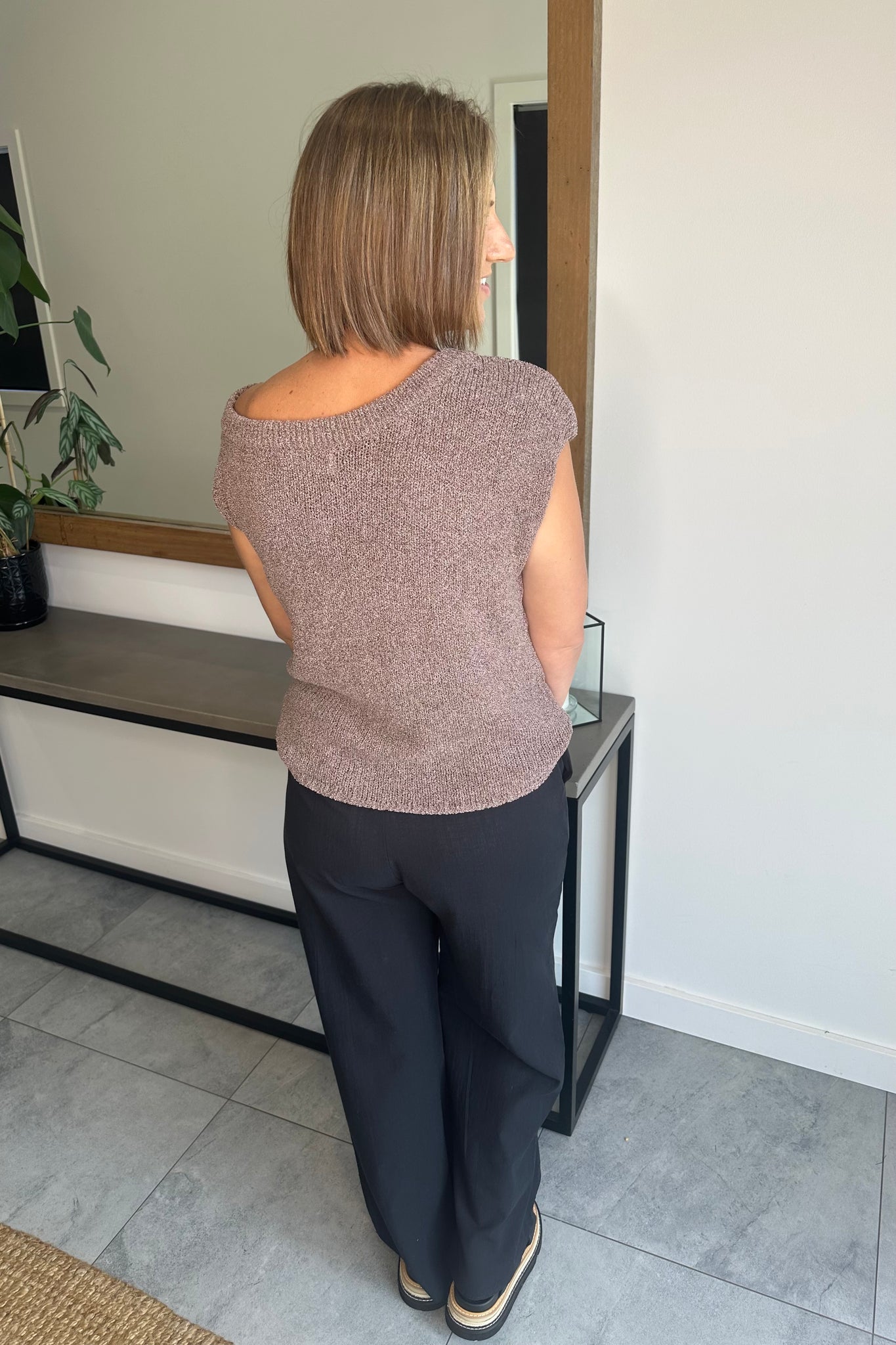 Miranda One Shoulder Knitted Top - Brown