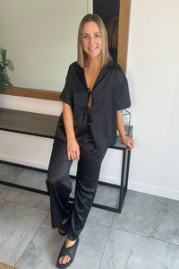 Skye Silk Pant Set - Black