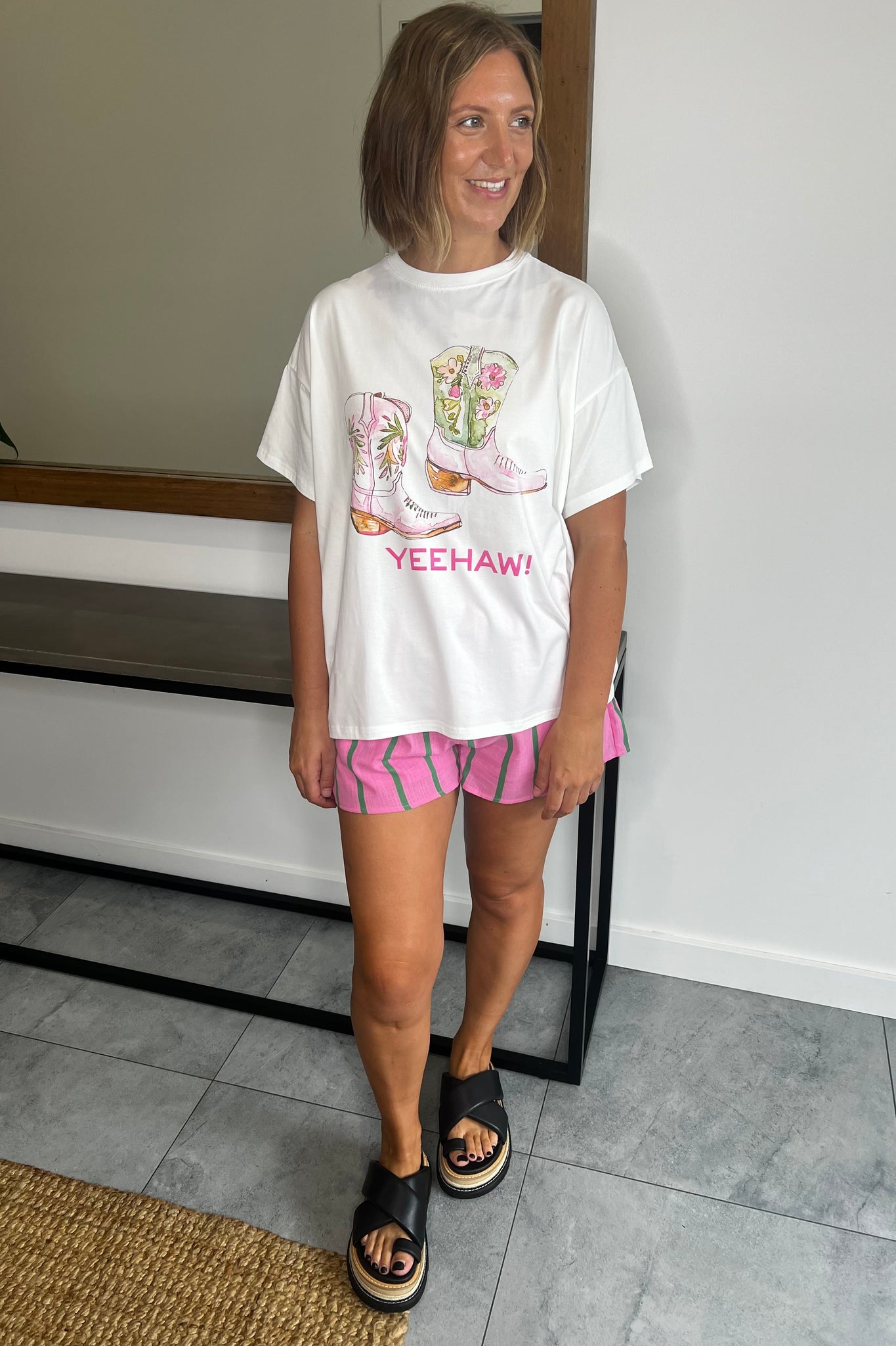 Yeehaw Tshirt and Short Set - Pink