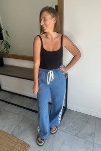 Racer Denim Pants - Red Stars Dark Blue
