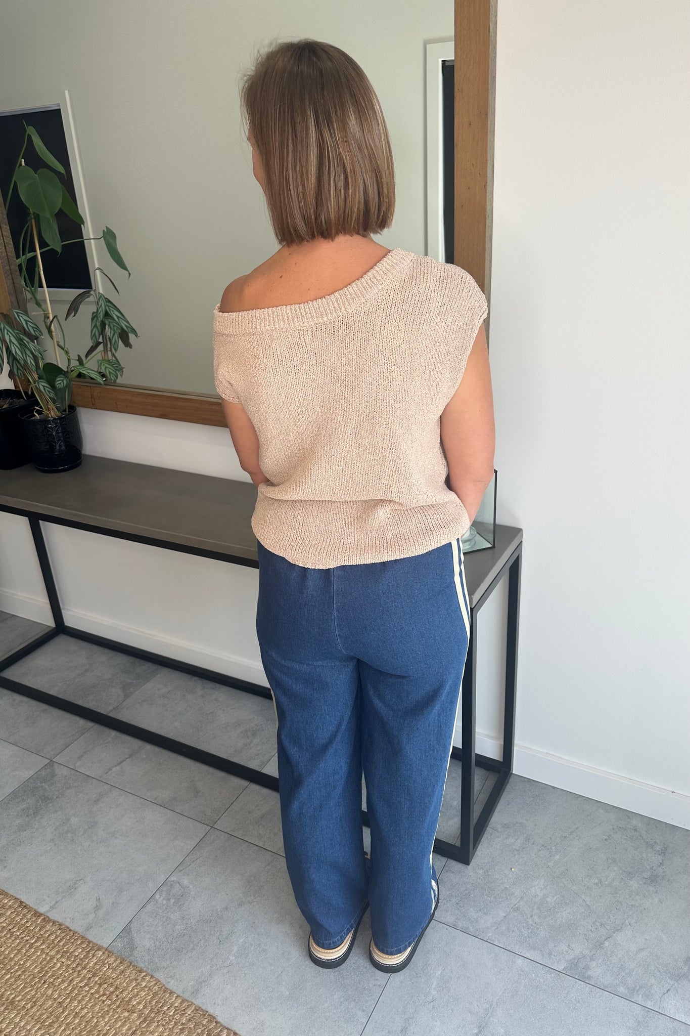 Miranda One Shoulder Knitted Top - Beige