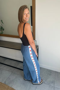 Racer Denim Pants - Red Stars Dark Blue